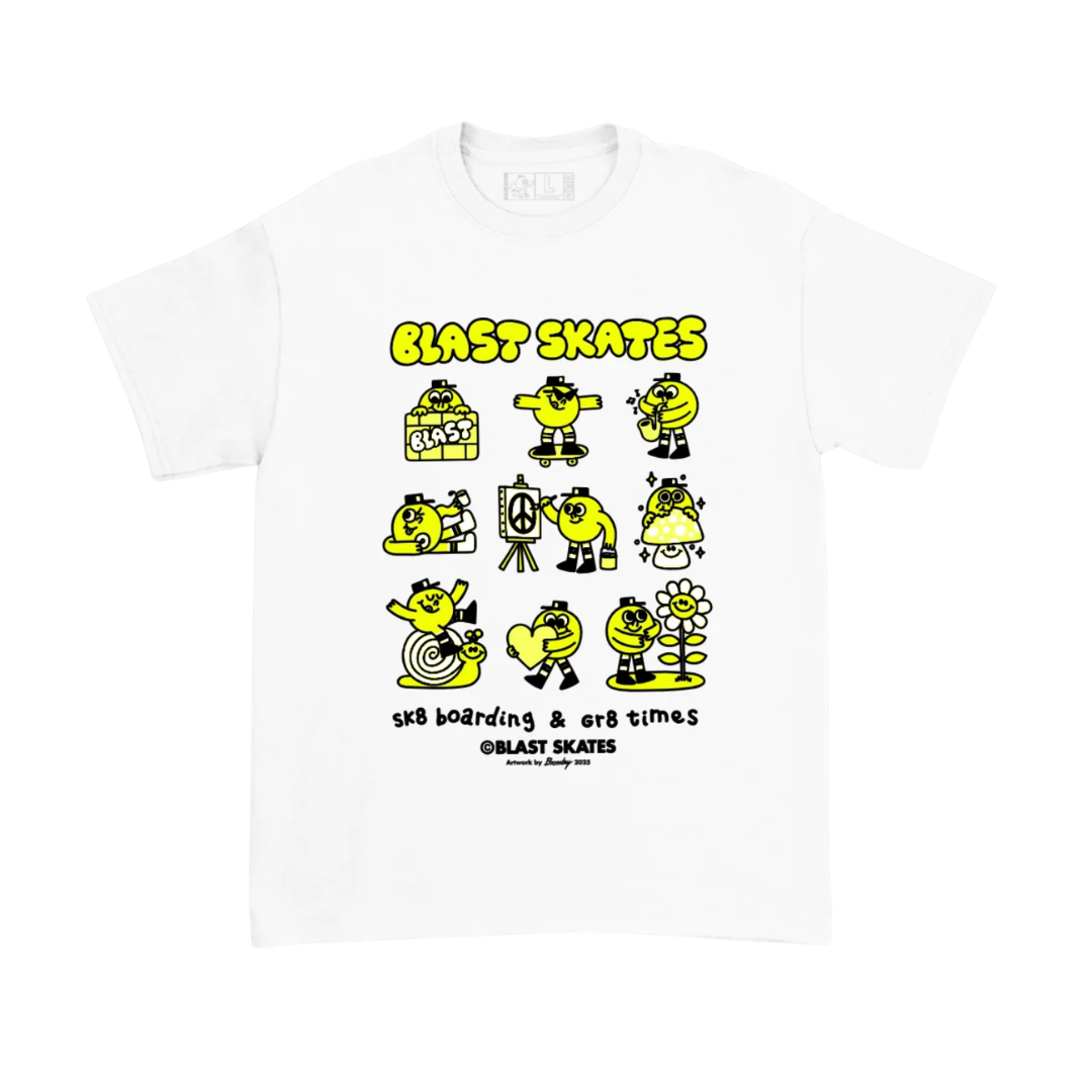 Blast Skates - 'Gr8 Times' Kids T-Shirt - White/Yellow | Campus