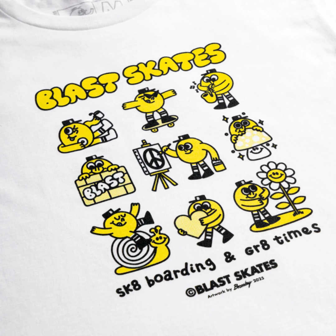 Blast Skates - 'Gr8 Times' Kids T-Shirt - White/Yellow | Campus