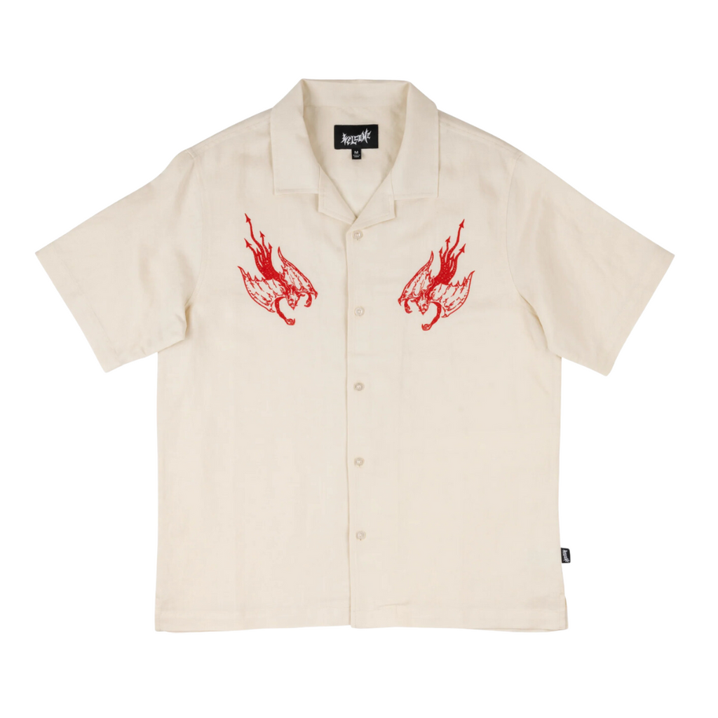 Welcome Skateboards - Hellion Embroided Linen Shirt - Bone