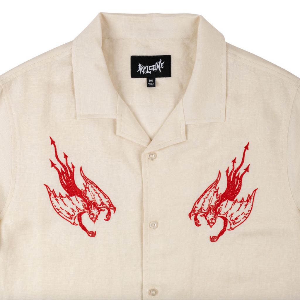 Welcome Skateboards - Hellion Embroided Linen Shirt - Bone